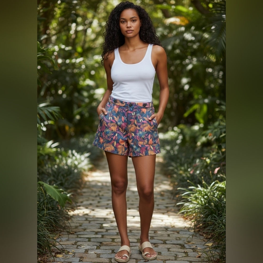 Nicole Miller New York Women's Tropical Print Chino Shorts Size 6 - Picture 9 of 9